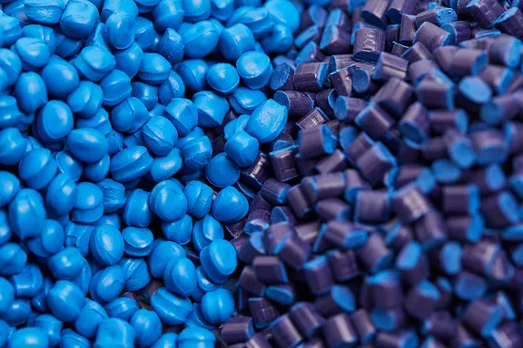 two stacks of blue plastic polypropylene 